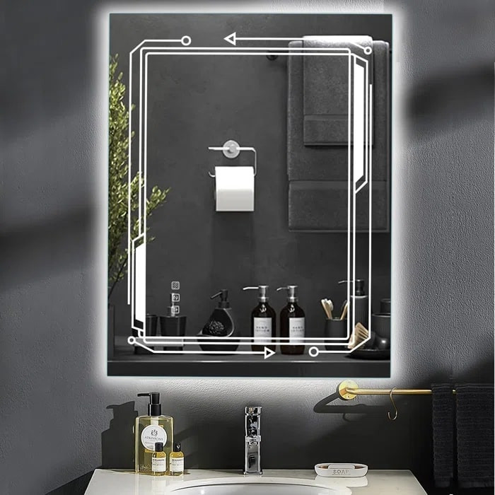Зеркало в ванную комнату с внешней подсветкой светодиодной лентой Дека
